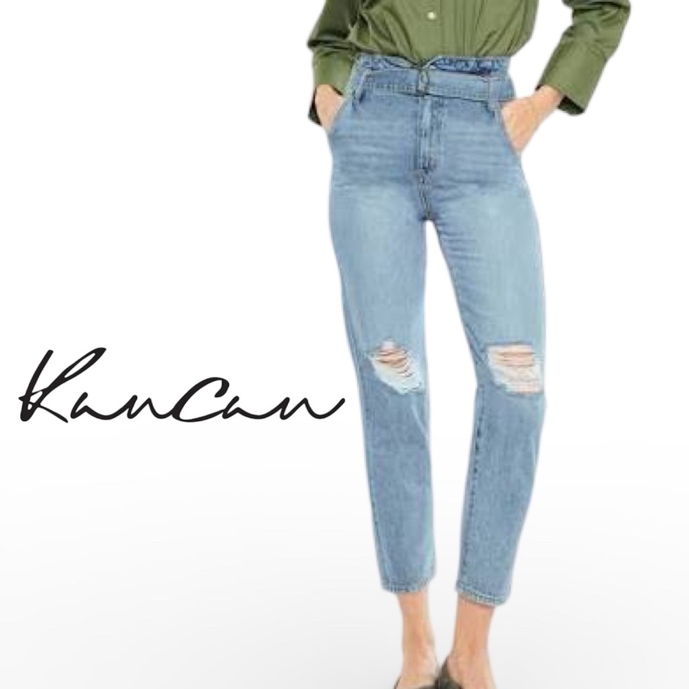 NEW KanCan Blossom Ultra High Rise Belted Mom Jeans - sz 11 / 29